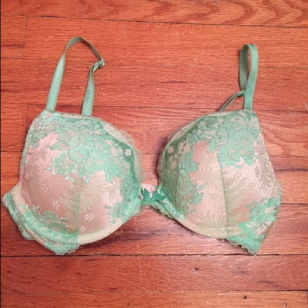 mint green lace push-up bra